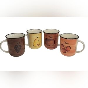 Set of 4 Multicolor Oneida Coffee Tea Cups Mugs Cherry, Grape, Pear, and Apple